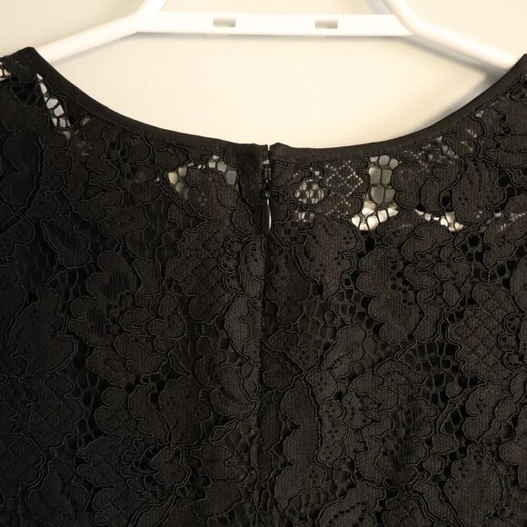 Banana Republic Women's Sz 8 Black Lace 1/4 Length Sleeve Crewneck Midi Dress‎ - Picture 6 of 14